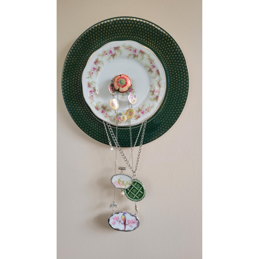 Upcycled  Salem & Limoges Plate Hanging Jewelry Holder